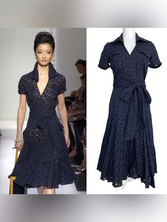 Diane Von Furstenberg Dresses & Skirts - Vintage Diane Von Furstenberg DVF Taffy Navy Blue Eyelet Lace Midi Wrap Dress 6